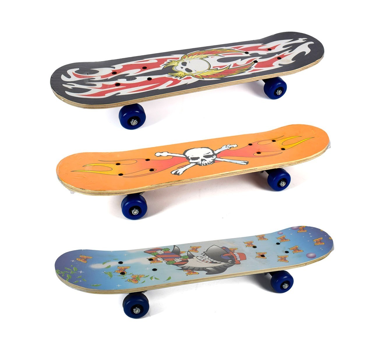 122655 Skateboard en bois JUMP STYLE 60 x 20 cm modèles Tête de mort ou Requin