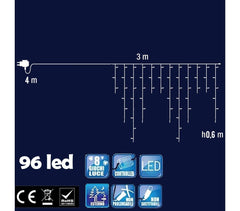 561283 Rideau lumineux d'extérieur de Noël 96 led 3 mt x 0.6 cm lumière froide 