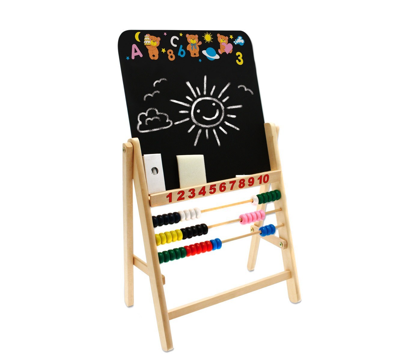 401896 Tableau noir multifonctions en bois avec abaque et craies 66 x 38 x 22 cm