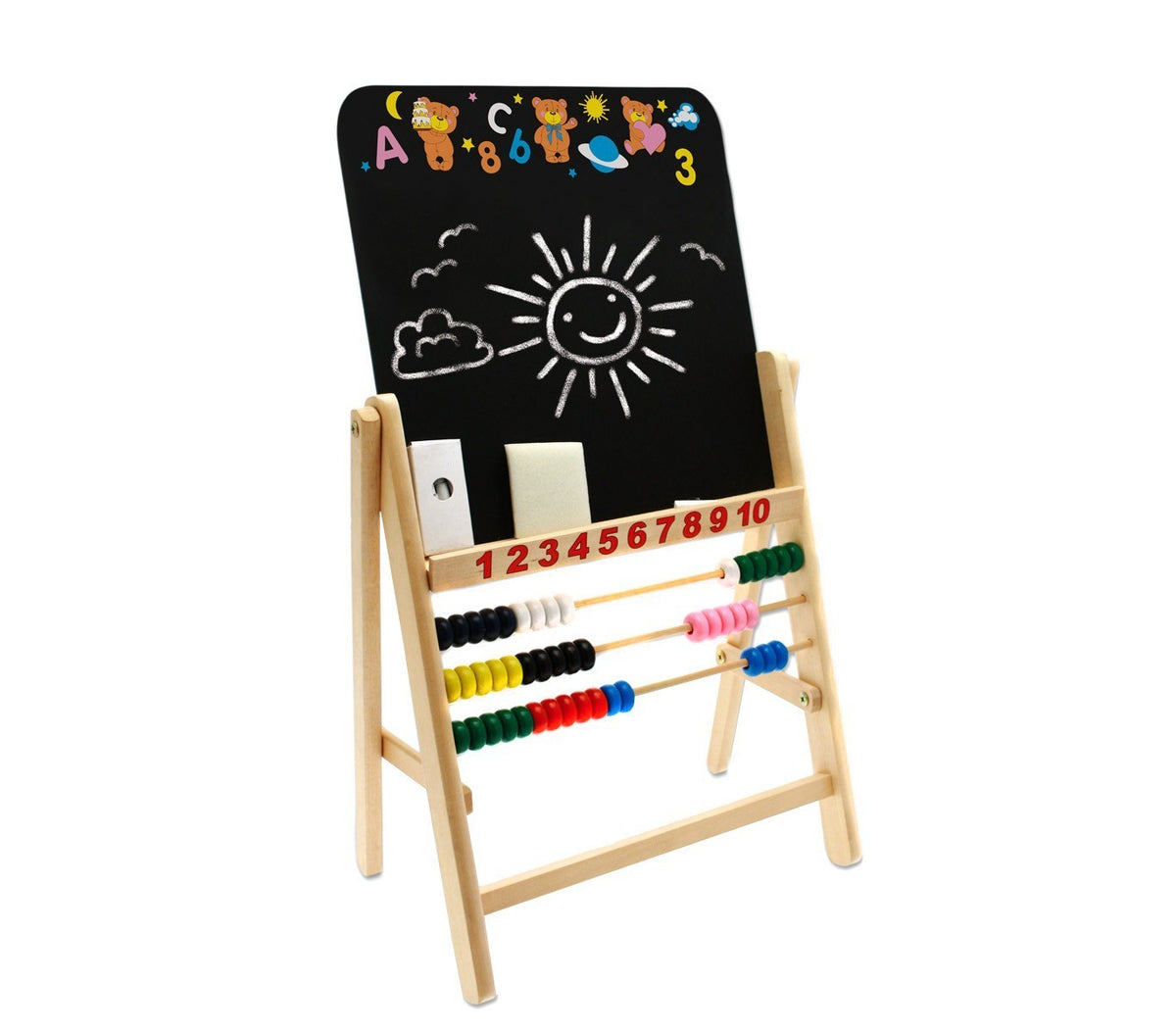 401896 Tableau noir multifonctions en bois avec abaque et craies 66 x 38 x 22 cm