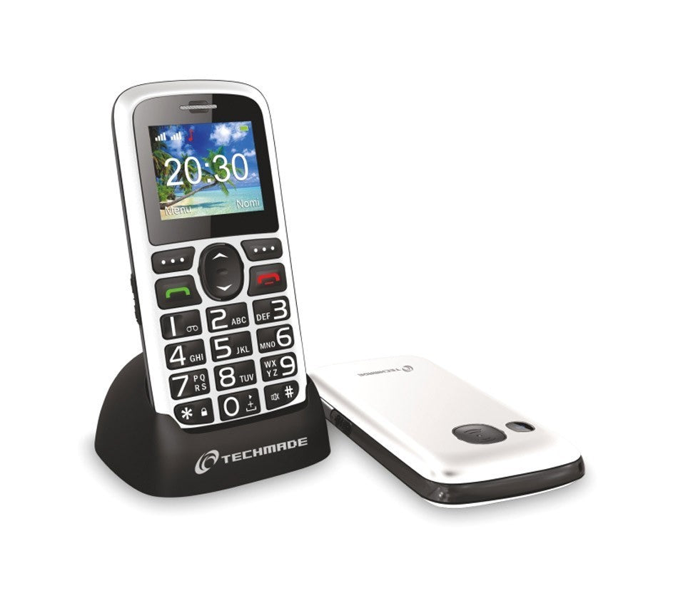 TM-C08BK Téléphone portable pour personnes âgées Techmade bouton SOS avec base