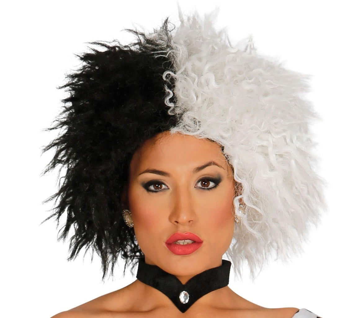 444267 Perruque bicolore BLANC ET NOIR idéal pour carnaval et soirées à thème