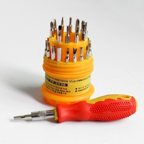 Jeu de tournevis - cruciforme/plat/pointe - 32 embouts interchangeables