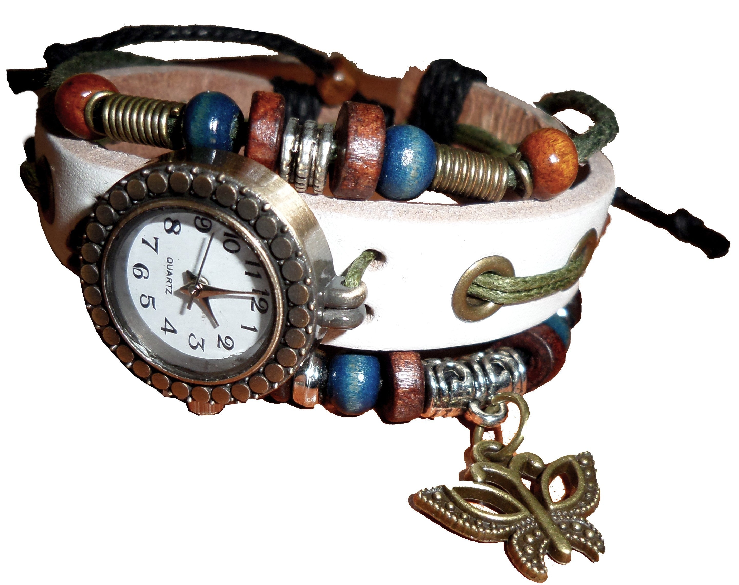 Montre analogique vintage avec papillon à la mode forme ronde