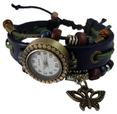 Montre analogique vintage avec papillon à la mode forme ronde