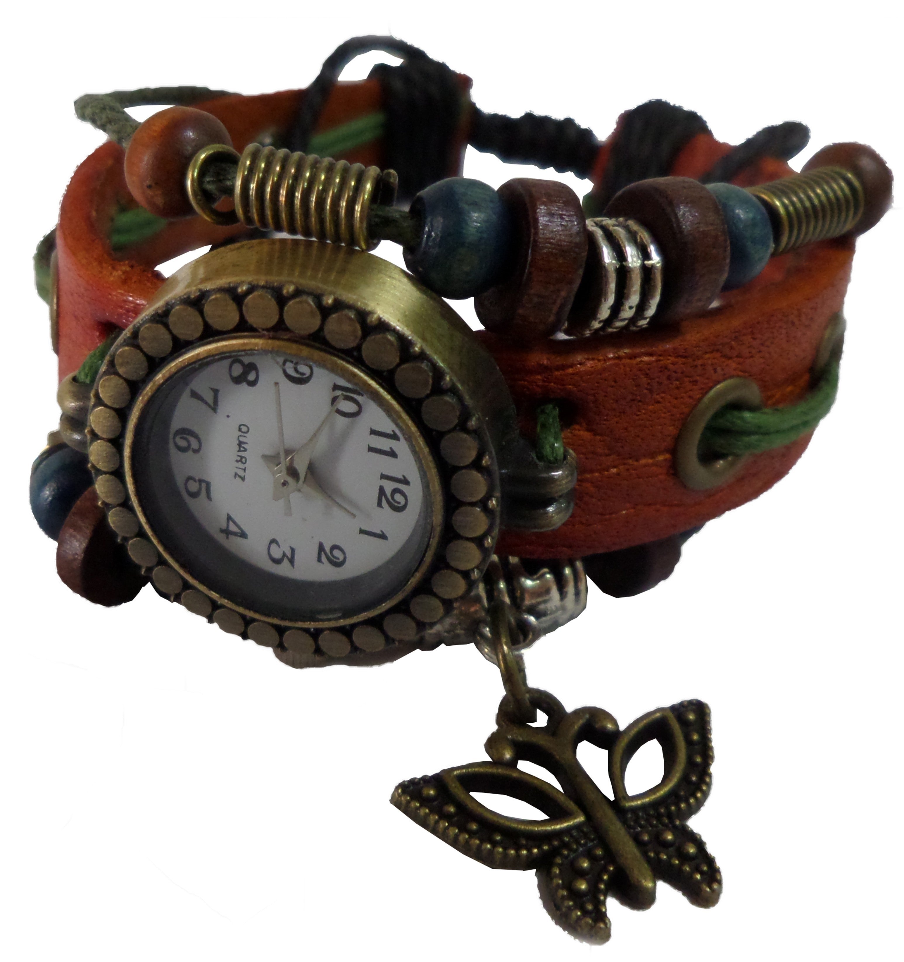 Montre analogique vintage avec papillon à la mode forme ronde