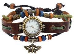Montre analogique vintage avec papillon à la mode forme ronde