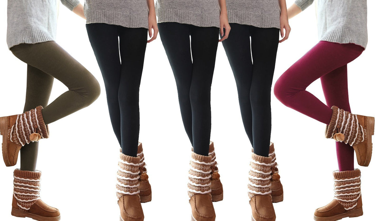 Pack de 5 leggings effet thermique - doublure collants leggings stretch hivers