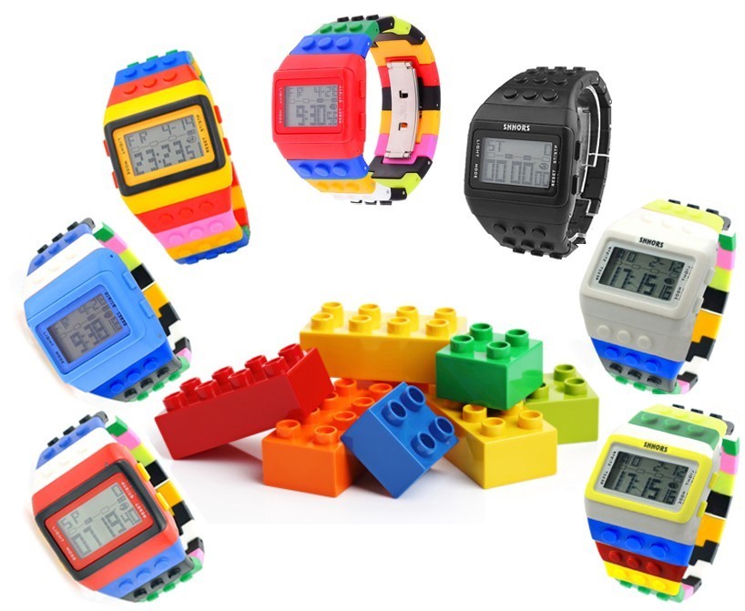 Montre numérique motif blocs de construction de puzzle - LEGO