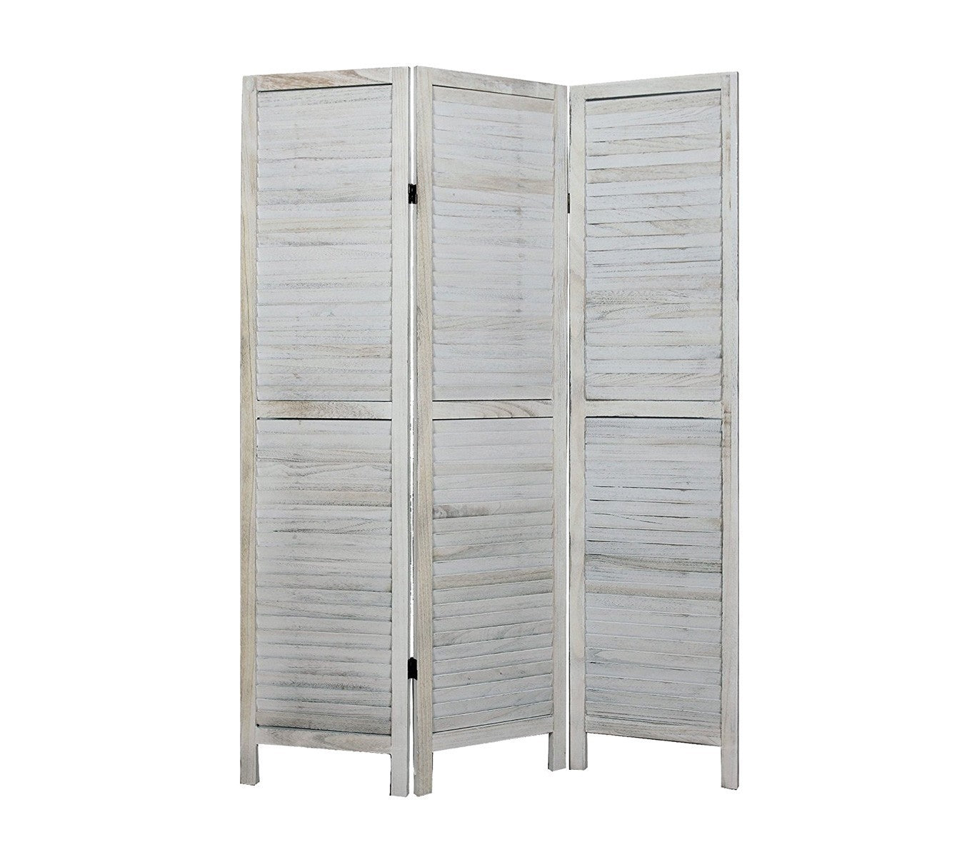 394465 Paravent modèle classique en bois blanc vieilli 170 x 40 cm