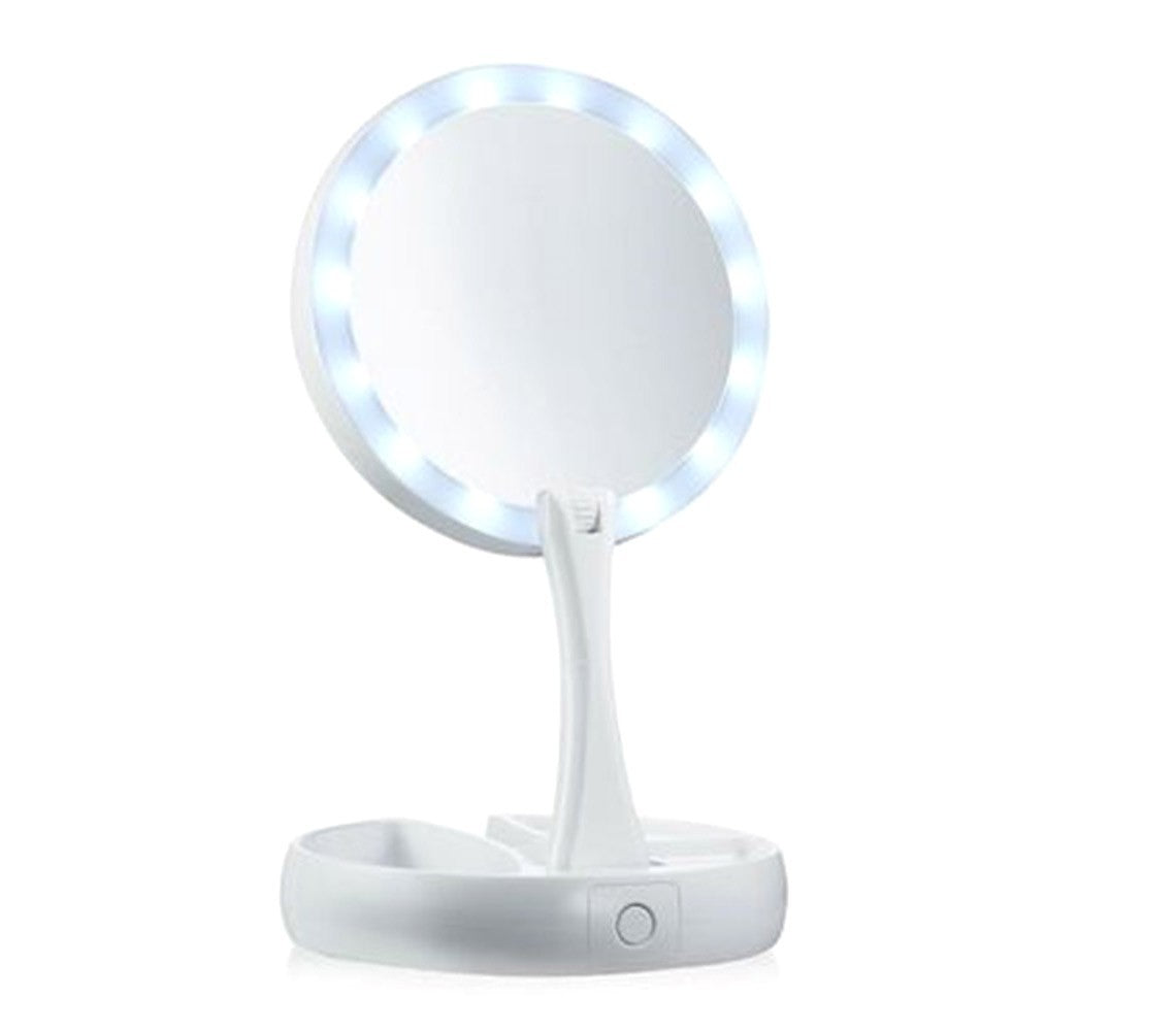 134006 Miroir 2 faces normal 1X et grossissant 10X lumineux LED et pliable