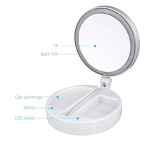134006 Miroir 2 faces normal 1X et grossissant 10X lumineux LED et pliable