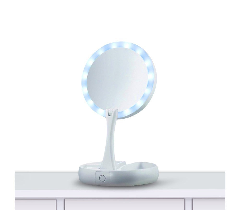 134006 Miroir 2 faces normal 1X et grossissant 10X lumineux LED et pliable