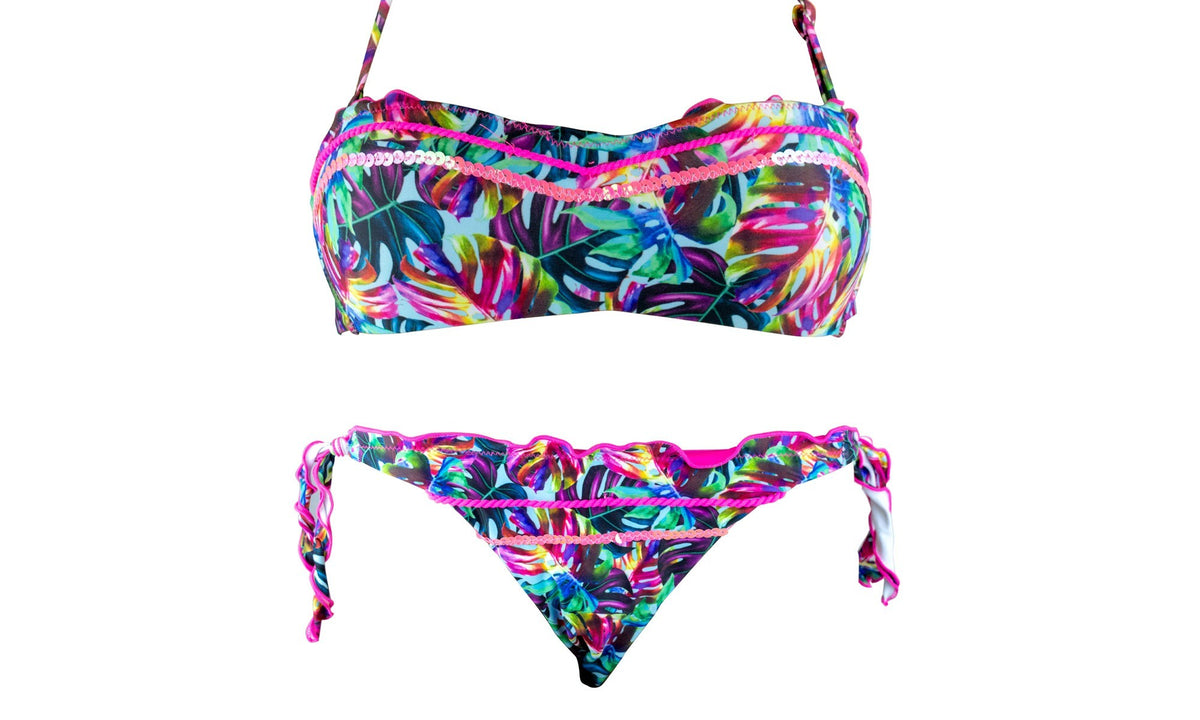 DW8885 Maillot de bain bikini rembourrés  mod. ALICE avec dessins de fleurs 