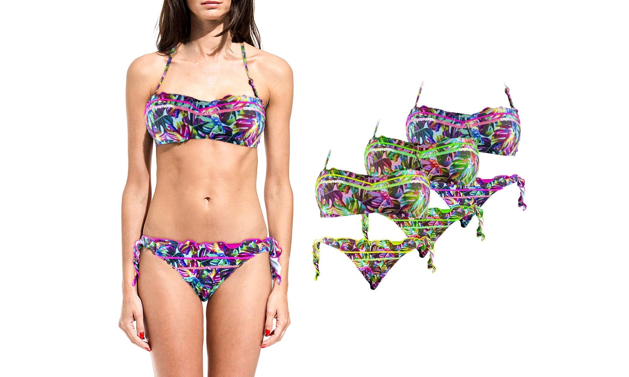 DW8885 Maillot de bain bikini rembourrés  mod. ALICE avec dessins de fleurs 