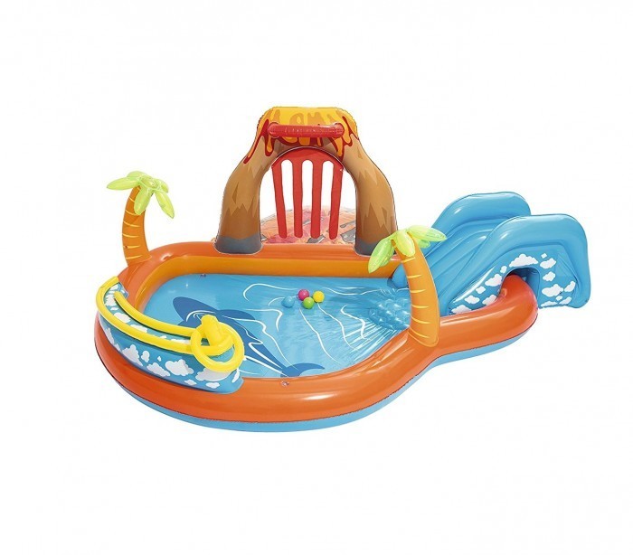 53069 Piscine Play Center modèle Volcan fond gonflable, toboggan 265x265x104cm