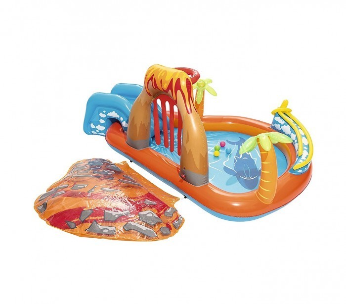 53069 Piscine Play Center modèle Volcan fond gonflable, toboggan 265x265x104cm