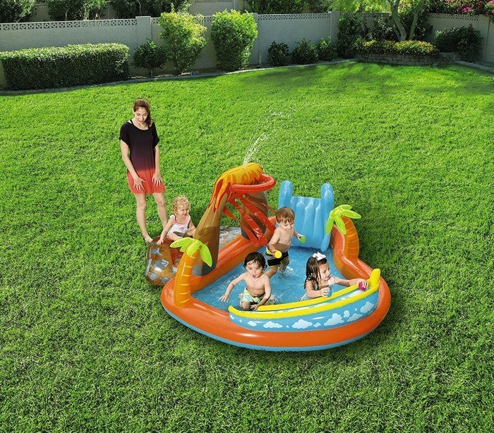 53069 Piscine Play Center modèle Volcan fond gonflable, toboggan 265x265x104cm
