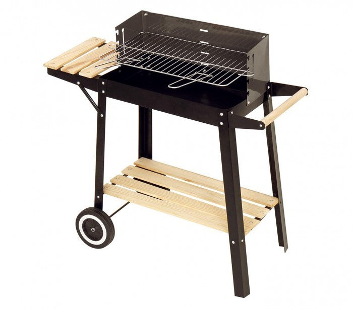 429754 Barbecue à charbon en acier et bois et roues à transporter 58x33x68cm