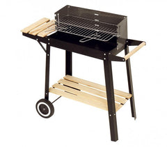 429754 Barbecue à charbon en acier et bois et roues à transporter 58x33x68cm
