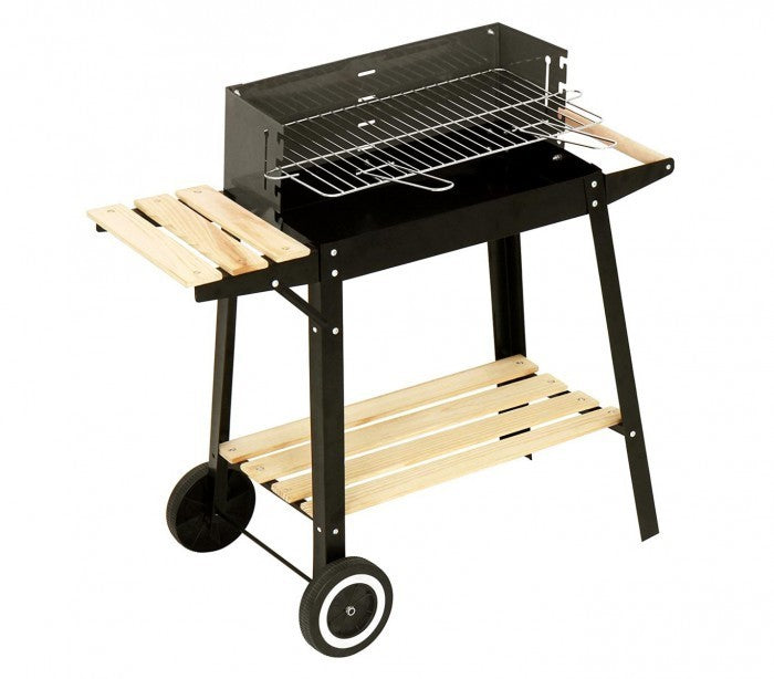 429754 Barbecue à charbon en acier et bois et roues à transporter 58x33x68cm