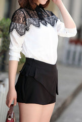 Chemisier blanc femme fille noire dentelle brodée mode printemps mode d'hiver