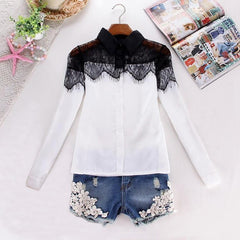 Chemisier blanc femme fille noire dentelle brodée mode printemps mode d'hiver