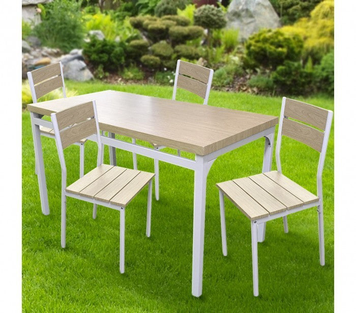 433843 Table de jardin AH avec 4 chaises en métal et bois clair 110x70x75 cm