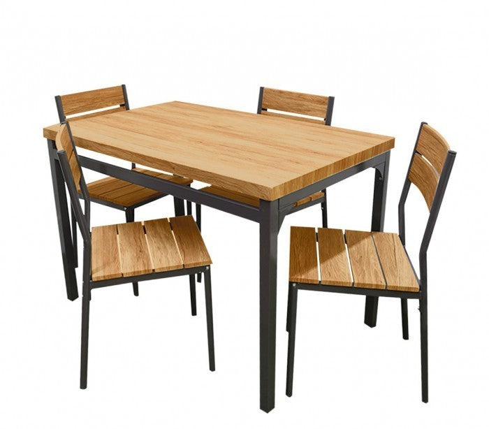 433850 Table de jardin AH avec 4 chaises en métal et bois foncé110x70x75 cm