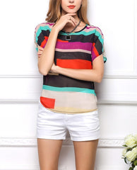 Blouse / chemise femme rayures multicolores effet de transparence mode estivale
