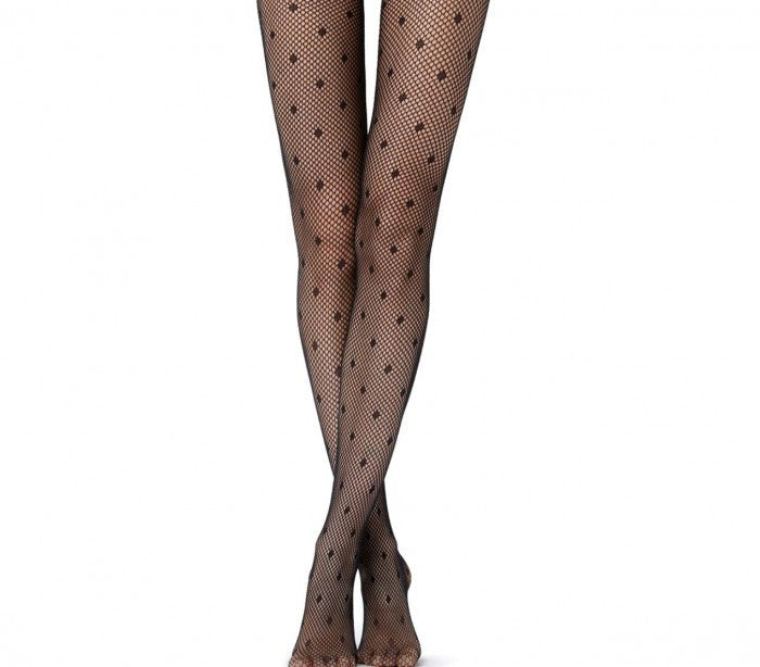  Collants micro-résille  noirs élastiques taille haute DUPU mod F1001 à pois