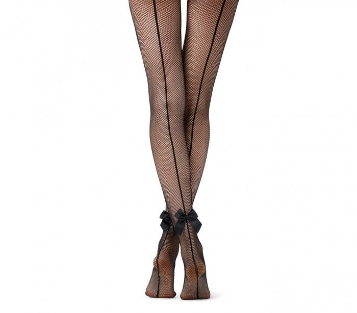  Collants micro-résille noir élastiques taille haute DUPU mod F1002 noeud liseré