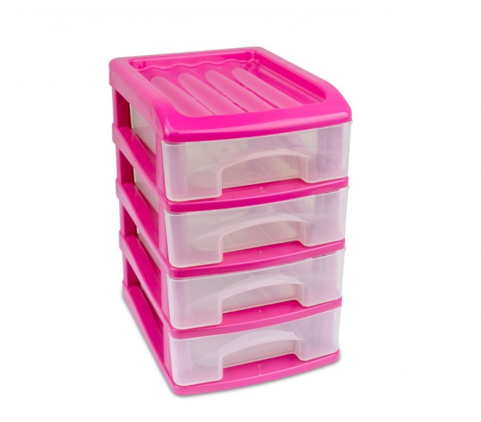 213827 Tour de rangement 4 tiroirs WELKHOME en plastique rigide, 20x13x17 cm