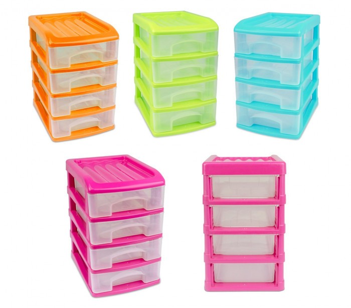 213827 Tour de rangement 4 tiroirs WELKHOME en plastique rigide, 20x13x17 cm