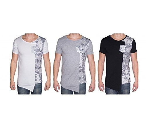 T-shirt homme manches courtes avec des fleurs imprimées asymétrique