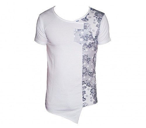 T-shirt homme manches courtes avec des fleurs imprimées asymétrique