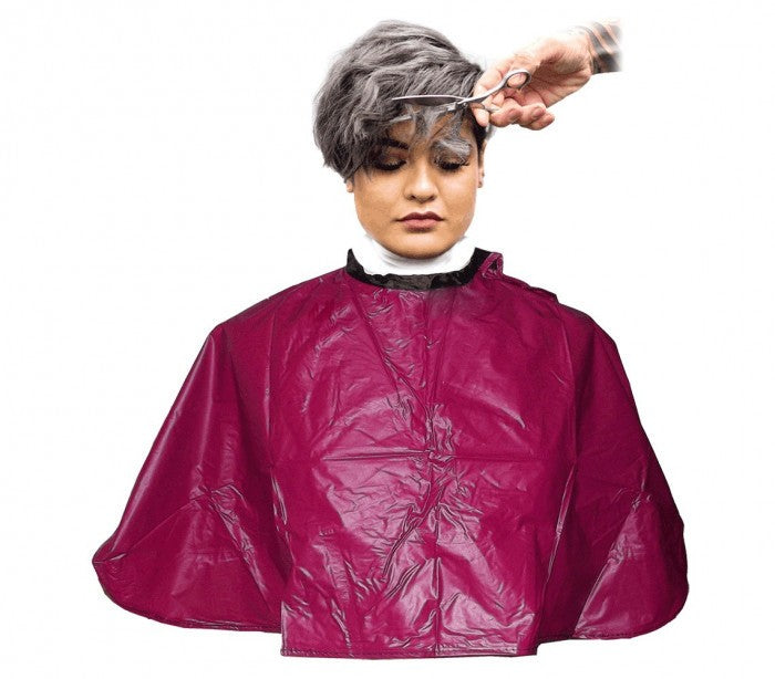 159001 Cape bordeaux en pvc 91x68 cm pour salon de coiffurec