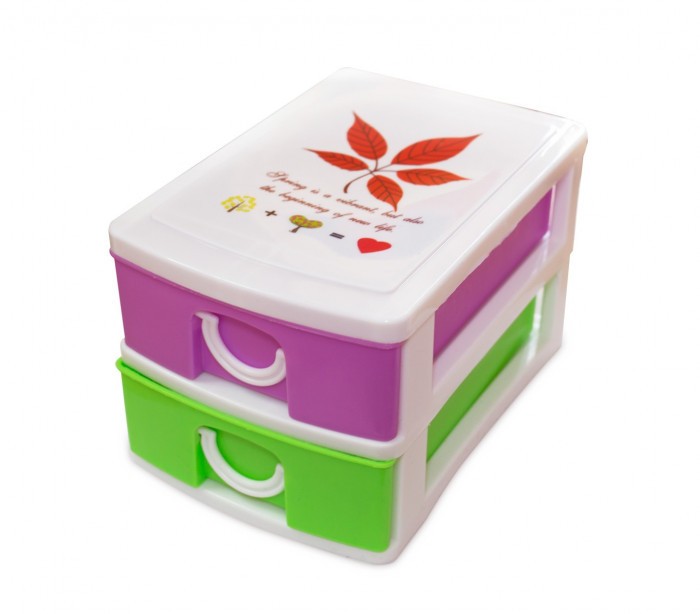 391587 mini tour de rangement multicouleur  2 tiroirs  WELKHOME  9x13x8 cm