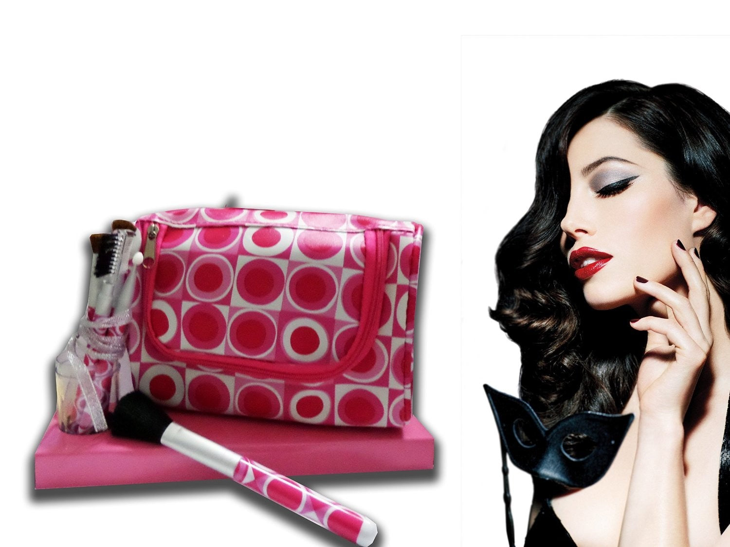 Set de 4 pinceaux de maquillage+ trousse de maquillage/Kit beauté- Mod POIS