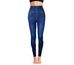 F327 Legging thermique effet denim mod. Hera avec intérieur polaire bleu