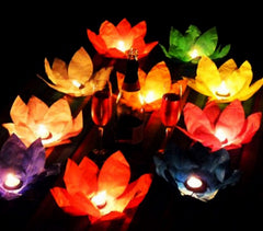 747011 Pack de 6 lanternes flottantes fleurs de lotus 30x30cm couleurs mélangées