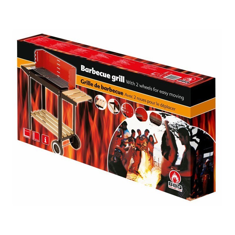 Barbecue à charbon avec roues, barbecue bois et acier mesure 83x28x83 cm