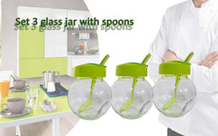 Set 3 récipients/ boite alimentaire en verre 6x8x9cm avec couvercle et cuillère