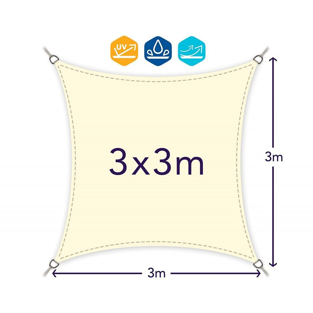 Auvent carré 482414 vert 3x3x3m avec crochets renforcés et corde en nylon