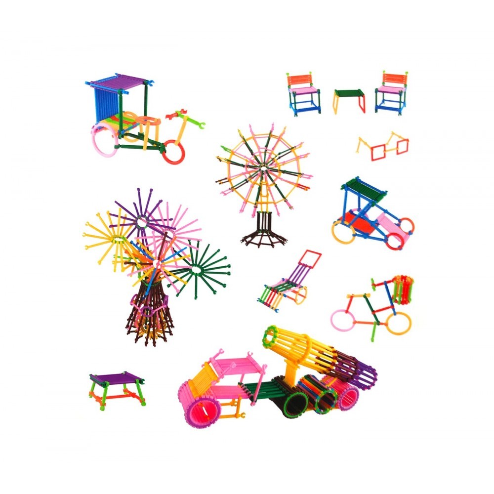 Set de pailles pour constructions 3D avec accessoires 600 pièces