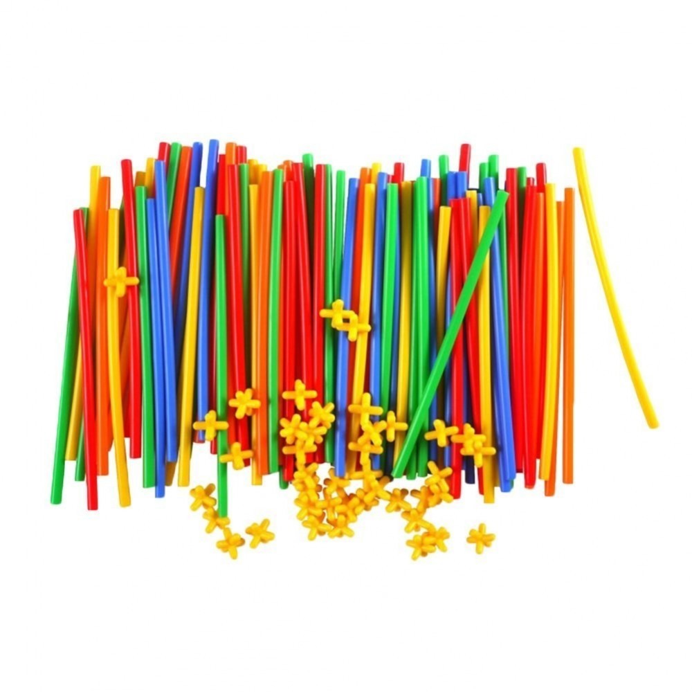 Set de pailles pour constructions 3D avec accessoires 600 pièces