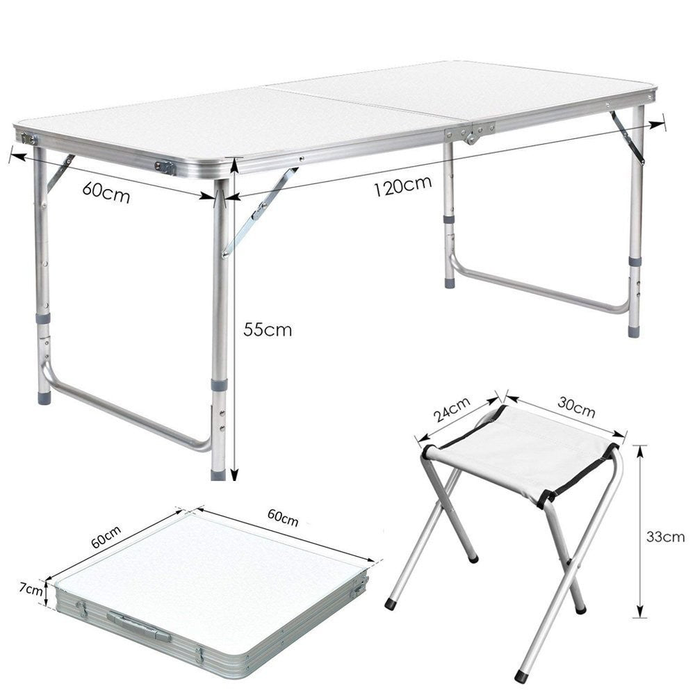Table pliante en aluminium FUBUCA pour le camping avec tabourets 120x60x70cm
