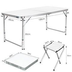 Table pliante en aluminium FUBUCA pour le camping avec tabourets 120x60x70cm