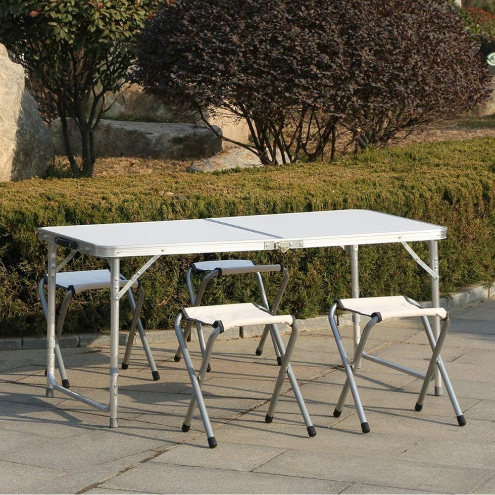 Table pliante en aluminium FUBUCA pour le camping avec tabourets 120x60x70cm