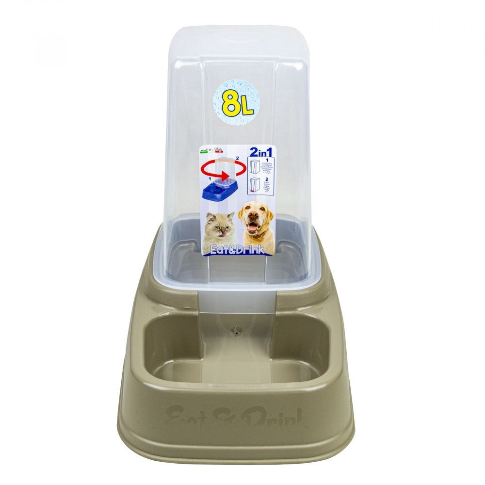 100930 Distributeur 2en1 automatique d'eau ou aliment pour animaux 8L